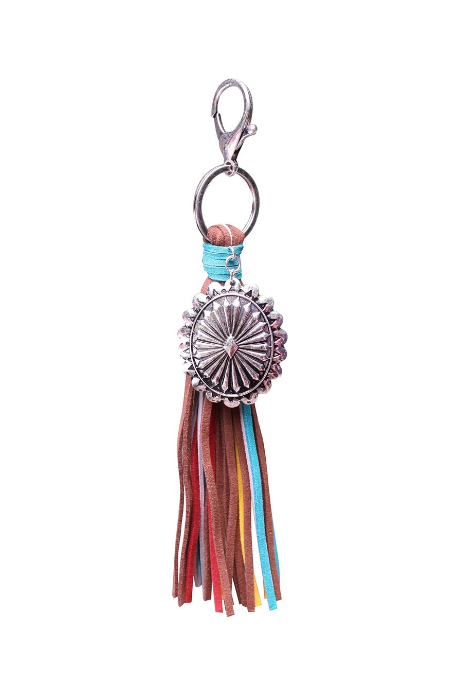5899 Western Metal Concho Key Chain, Handbags Charm with Leather Tassel